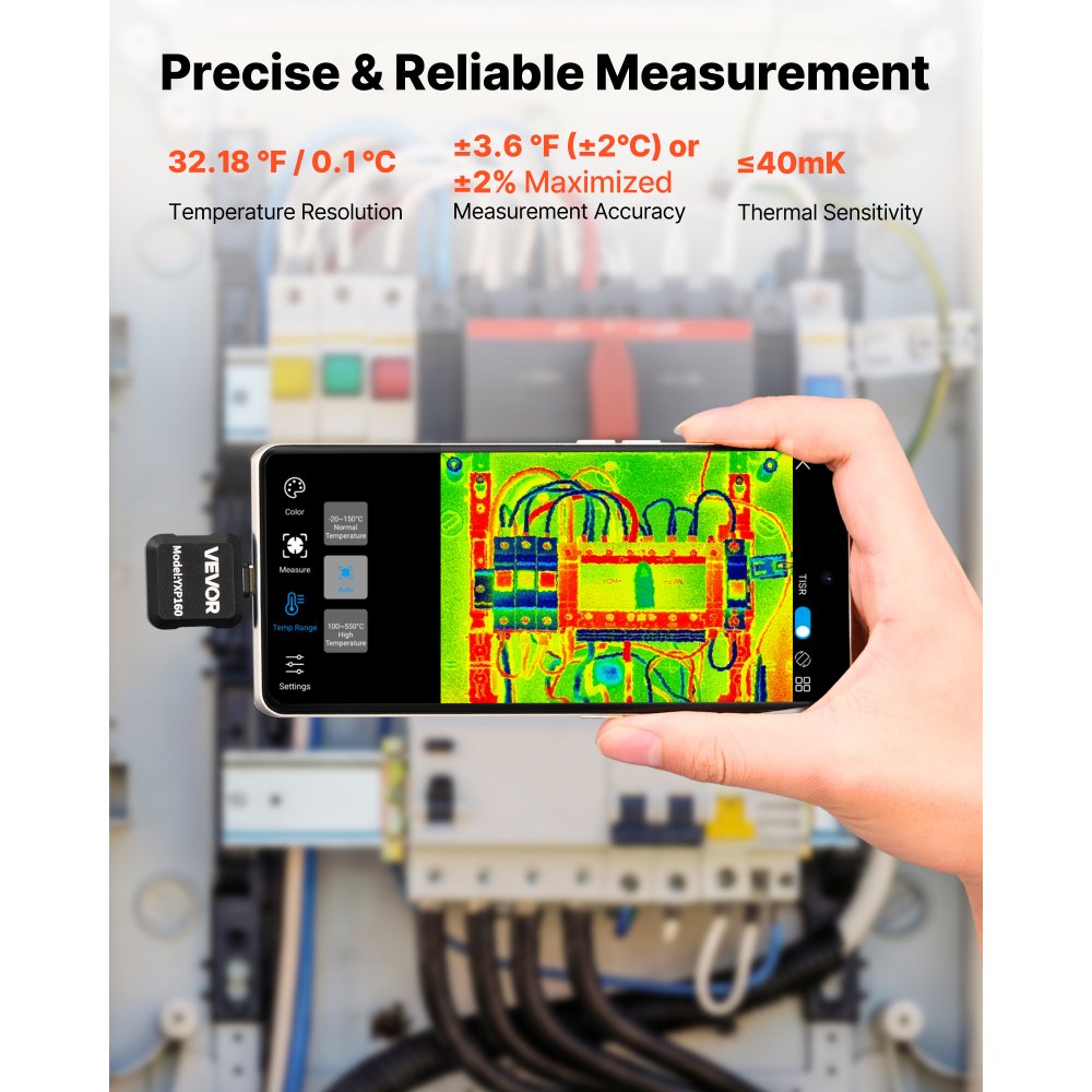VEVOR Thermal Imaging Camera for Android, 320 x 240 TISR Super Resolution, 25HZ Refresh Rate Infrared Thermal Imager for Smartphone Tablet, 160 x 120 IR Resolution, -4°F to 1022°F & 15 Color Palettes