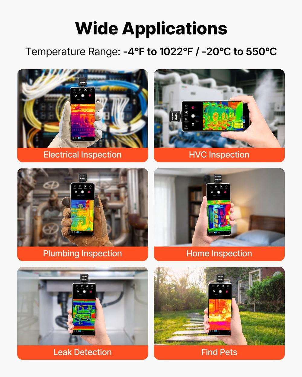 VEVOR Thermal Imaging Camera for Android, 512 x 384 TISR Super Resolution, 25HZ Refresh Rate Infrared Thermal Imager for Smartphone Tablet, 256 x 192 IR Resolution, -4°F to 1022°F & 15 Color Palettes