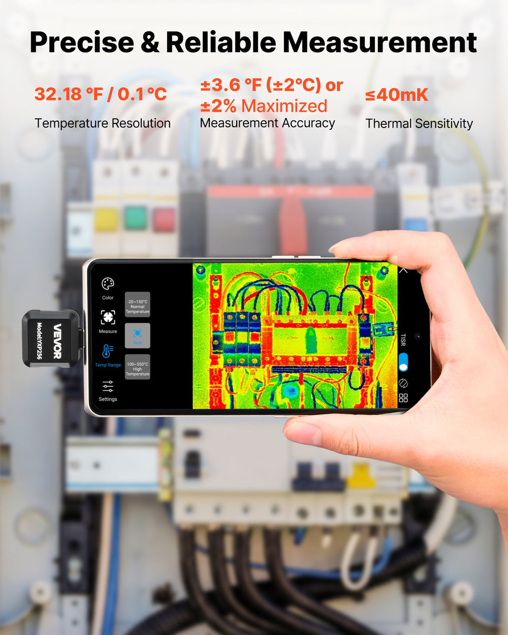 VEVOR Thermal Imaging Camera for Android, 512 x 384 TISR Super Resolution, 25HZ Refresh Rate Infrared Thermal Imager for Smartphone Tablet, 256 x 192 IR Resolution, -4°F to 1022°F & 15 Color Palettes