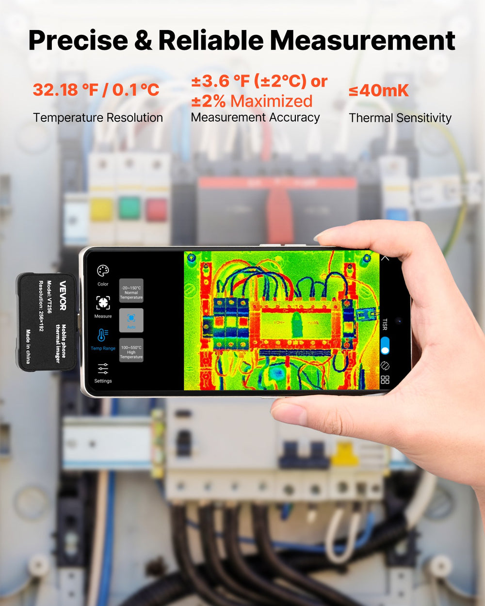 VEVOR Thermal Imaging Camera for Android & iOS, 512 x 384 Super Resolution, 25HZ Refresh Rate Infrared Thermal Imager for Smartphones Tablets, 256 x 192 IR Resolution, -4°F-1022°F & 6 Color Palettes