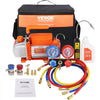 VEVOR 1/4 HP 4.5 CFM AC Vacuum Pump and Gauge Set, Single Stage Rotary Vane HVAC Air Vacuum Pump A/C Refrigerant Kit Manifold Gauge Set, with Three-Color Hose Carry Bag, Applicable to R134a, R410a