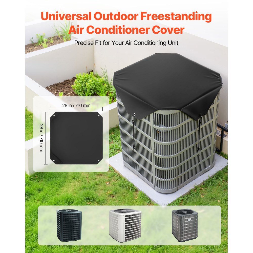 VEVOR Air Conditioner Cover for Outside Units, 28 x 28 inch Central AC Cover for Air Conditioning Unit, Top Universal Mesh Defender Rainproof Easy Install for Outdoor Outside All Seasons, Black