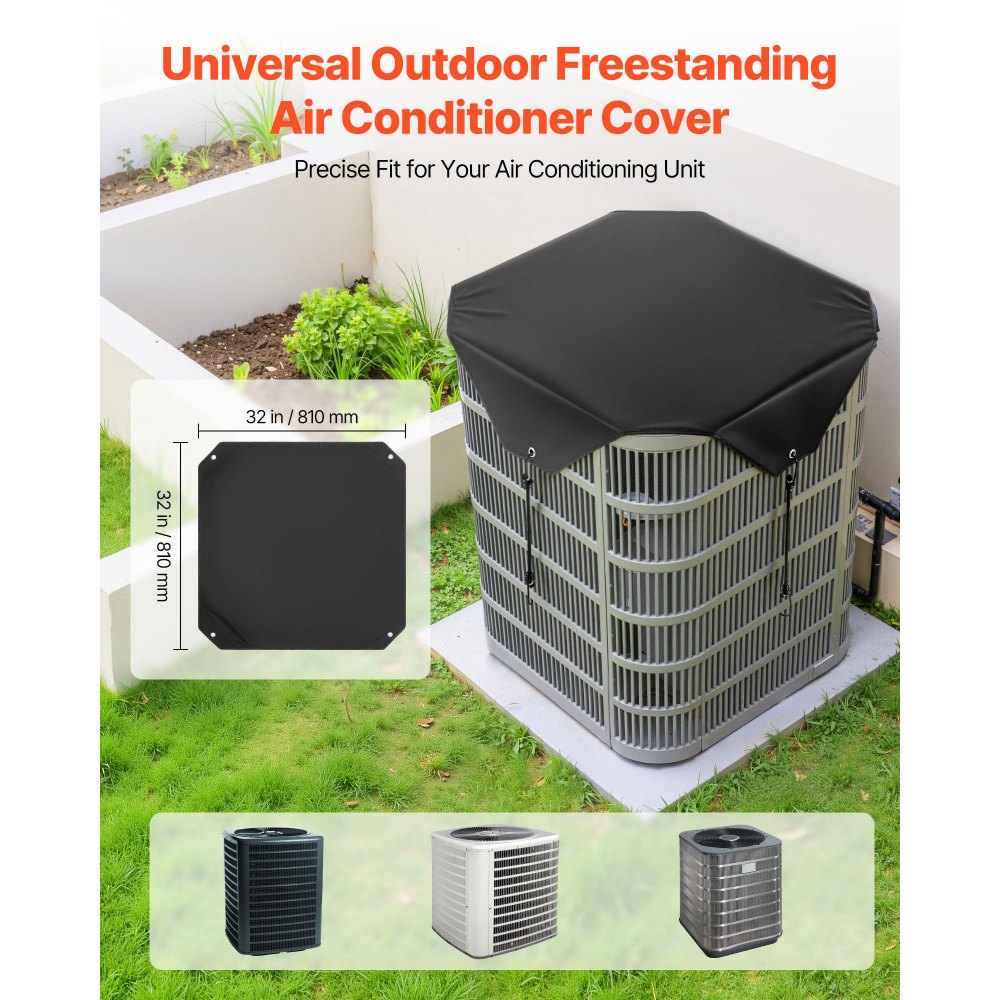 VEVOR Air Conditioner Cover for Outside Units, 32 x 32 inch Central AC Cover for Air Conditioning Unit, Top Universal Mesh Defender Rainproof Easy Install for Outdoor Outside All Seasons, Black