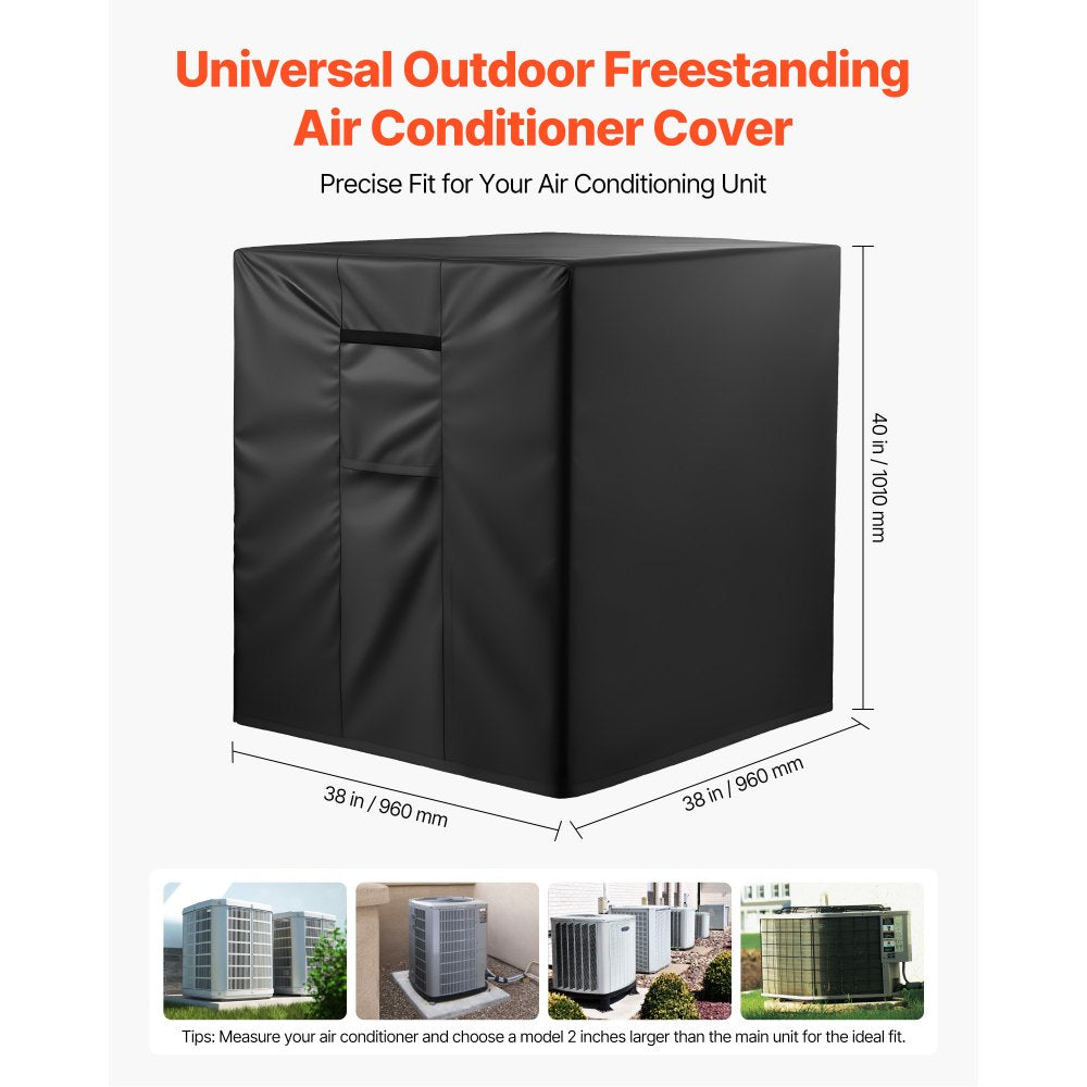 VEVOR Air Conditioner Cover, 38 x 38 x 40 inch Ac Cover for Air Conditioning Unit, Three-Layer, Waterproof Polyester Fabric, Mesh Ventilation, Universal Defender for Outdoor Outside Ac Unit, Black