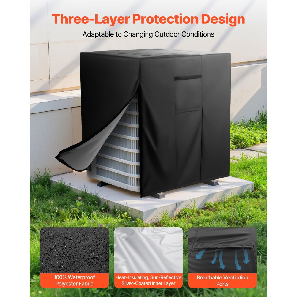 VEVOR Air Conditioner Cover, 38 x 38 x 40 inch Ac Cover for Air Conditioning Unit, Three-Layer, Waterproof Polyester Fabric, Mesh Ventilation, Universal Defender for Outdoor Outside Ac Unit, Black