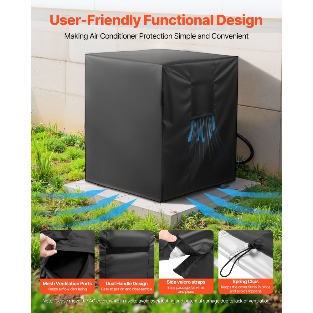 VEVOR Air Conditioner Cover, 38 x 38 x 40 inch Ac Cover for Air Conditioning Unit, Three-Layer, Waterproof Polyester Fabric, Mesh Ventilation, Universal Defender for Outdoor Outside Ac Unit, Black