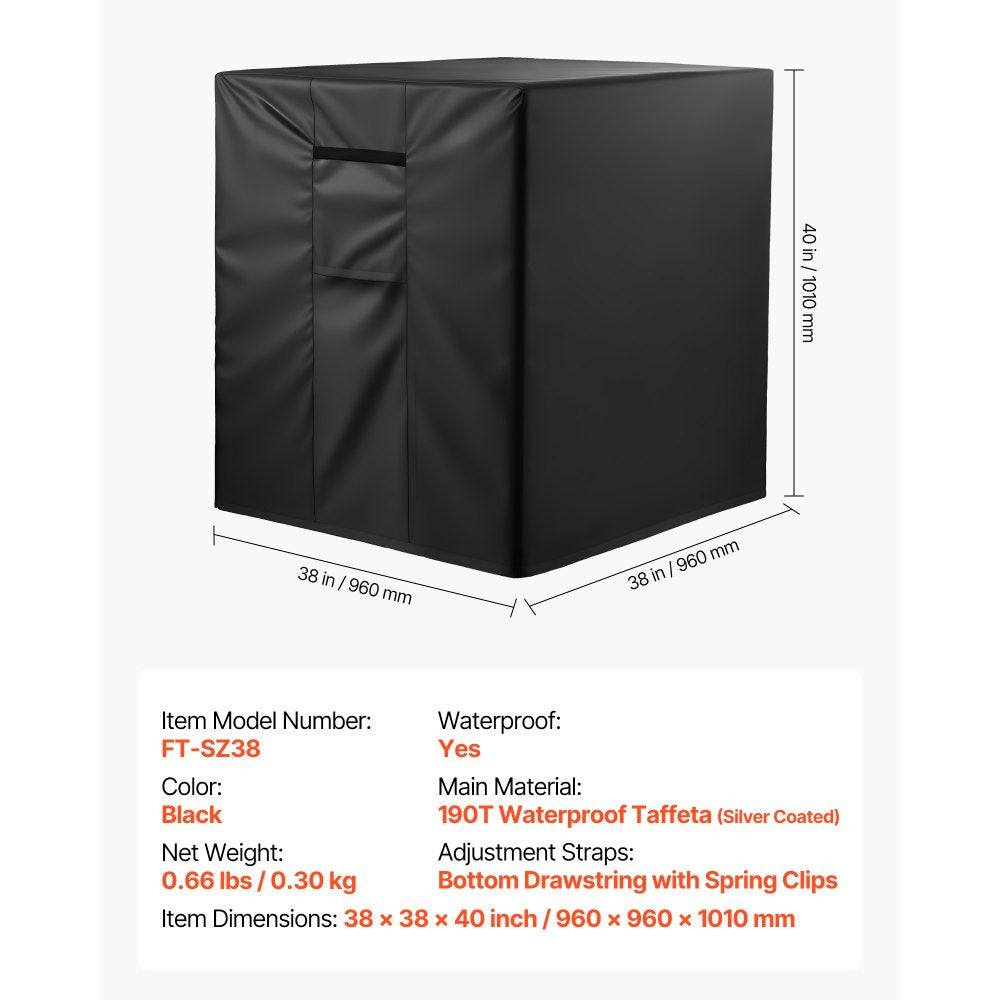 VEVOR Air Conditioner Cover, 38 x 38 x 40 inch Ac Cover for Air Conditioning Unit, Three-Layer, Waterproof Polyester Fabric, Mesh Ventilation, Universal Defender for Outdoor Outside Ac Unit, Black