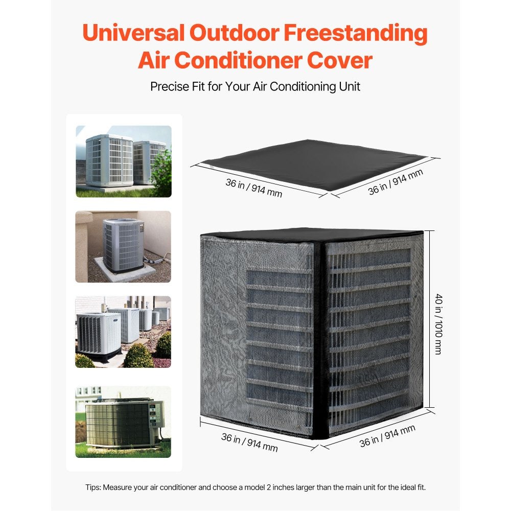 VEVOR Air Conditioner Cover, 36 x 36 x 40 inch Ac Cover for Air Conditioning Unit, Dual-Layer, Detachable Canopy,Waterproof Polyester, Universal HVAC Protector for Outdoor Outside Ac Unit, Black