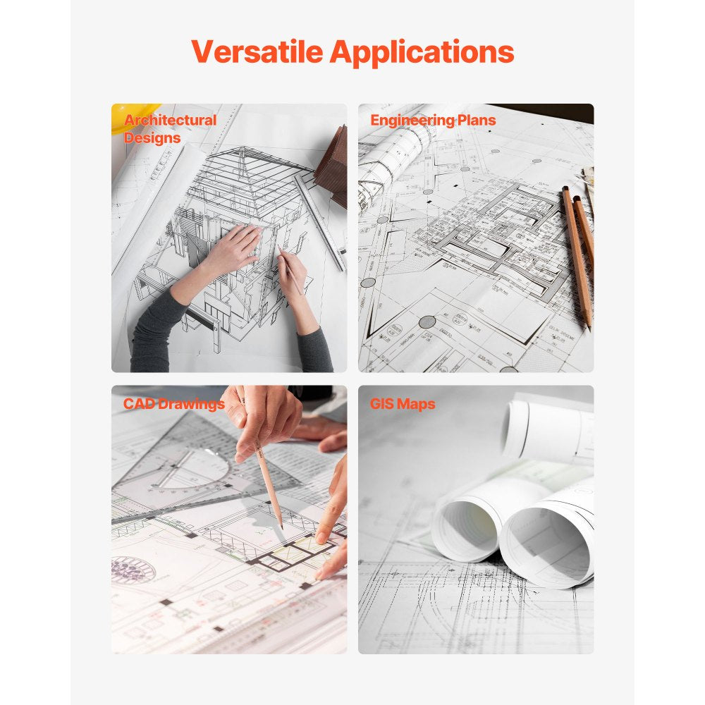 VEVOR Wide Format Paper, 24 in x 300 ft Plotter Roll, 2 Rolls CAD Bond Rolls with 2 in Core, 20 LB Bond Paper Rolls, Ideal for CAD Drawings, Engineering Plans, GIS Maps, and Architectural Designs