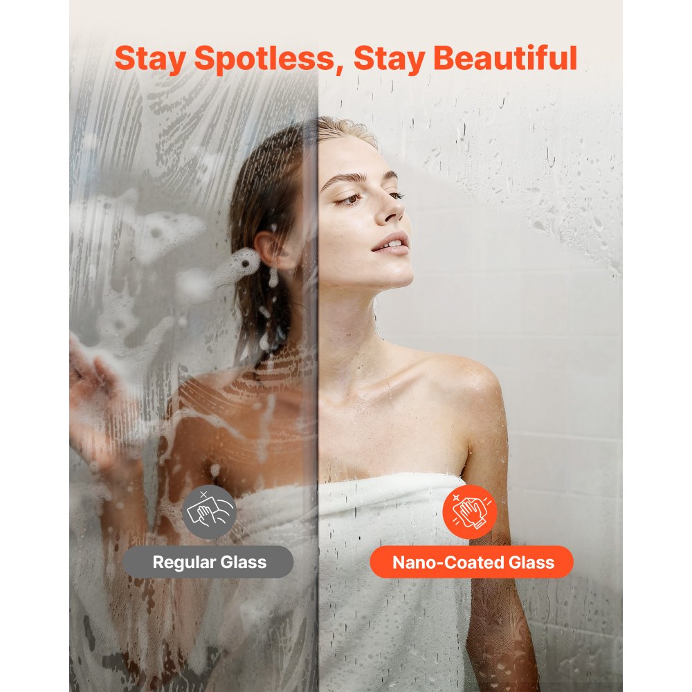 VEVOR Fixed Glass Shower Panel, 34 x 73.6 in Semi-Framed Fixed Shower Screen, 5/16 in Thick Clear Tempered Glass Door with Bottom Seal Strip and Hardware, Easy to Clean, for Bathroom, Matte Black