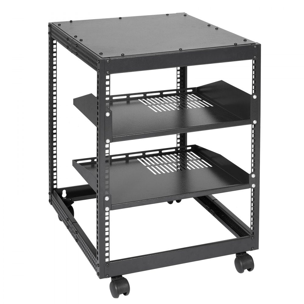 VEVOR 12U Open Frame Server Rack, 23-40 in Adjustable Depth, Free Standing or Wall Mount Network Server Rack, 4 Post AV Rack with Casters, Holds All Your Networking IT Equipment AV Gear Router Modem