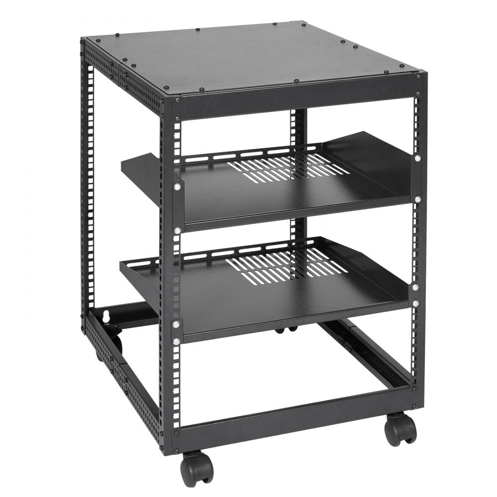 VEVOR 12U Open Frame Server Rack, 23-40 in Adjustable Depth, Free Standing or Wall Mount Network Server Rack, 4 Post AV Rack with Casters, Holds All Your Networking IT Equipment AV Gear Router Modem