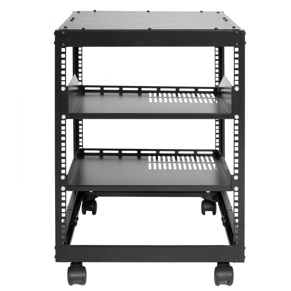 VEVOR 12U Open Frame Server Rack, 23-40 in Adjustable Depth, Free Standing or Wall Mount Network Server Rack, 4 Post AV Rack with Casters, Holds All Your Networking IT Equipment AV Gear Router Modem
