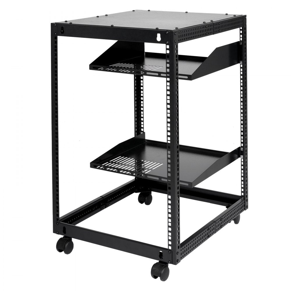 VEVOR 15U Open Frame Server Rack, 23-40 in Adjustable Depth, Free Standing or Wall Mount Network Server Rack, 4 Post AV Rack with Casters, Holds All Your Networking IT Equipment AV Gear Router Modem