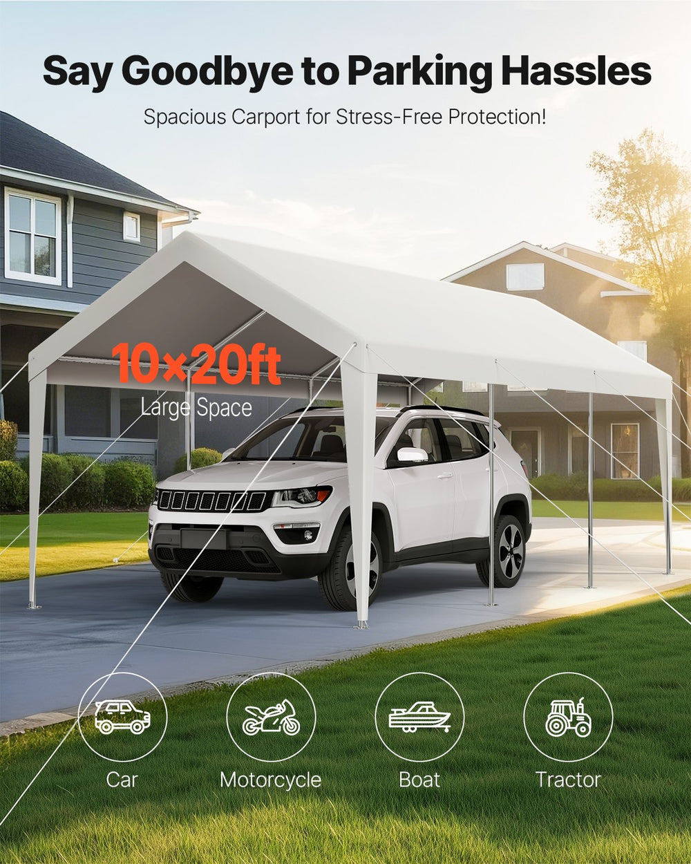 VEVOR 10 x 20 ft carport canopy - angle view 1