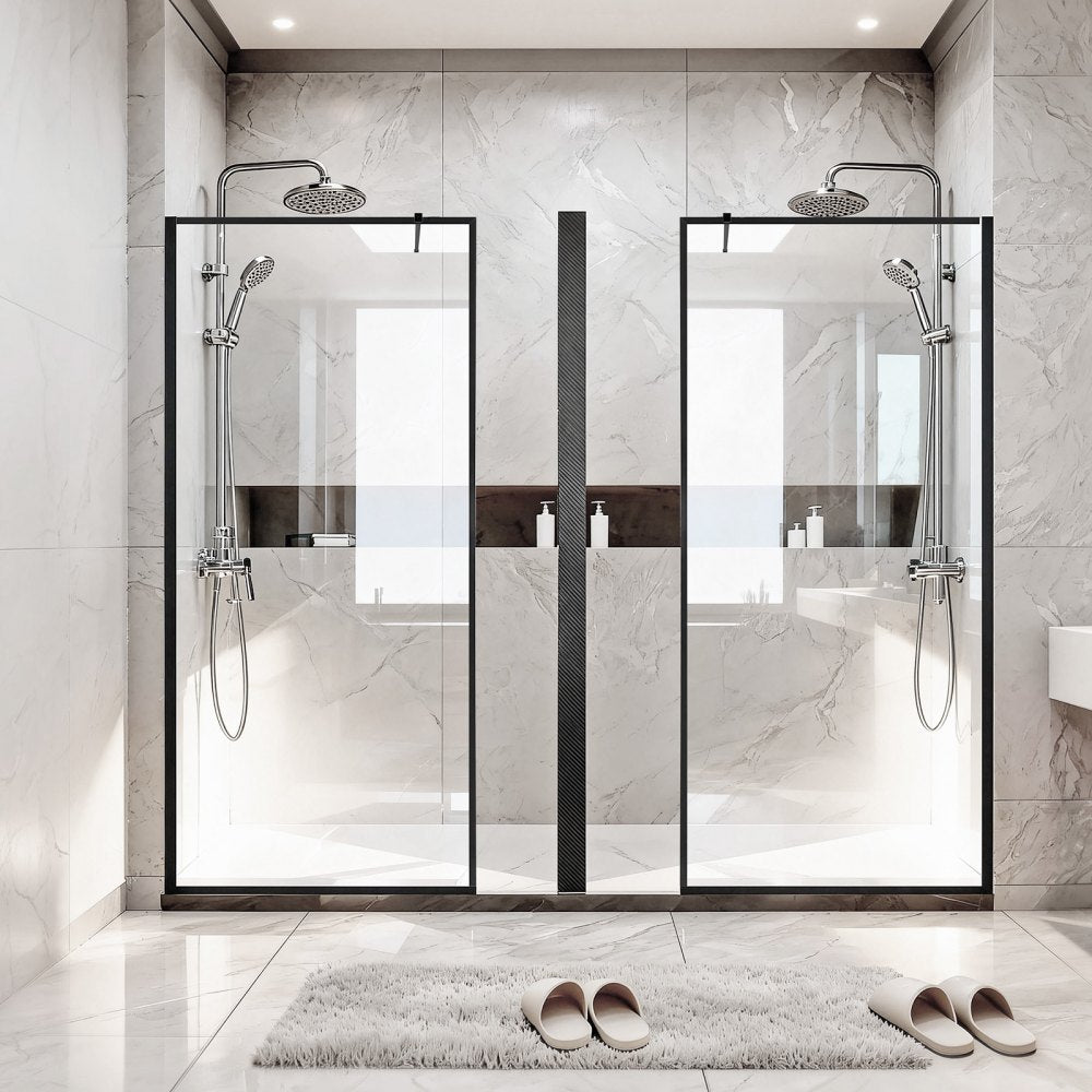 VEVOR Fixed Glass Shower Panel, 34 x 73.6 in Full-Framed Fixed Shower Screen, 5/16 in Thick Clear Tempered Glass Door with Bottom Seal Strip and Hardware, Easy to Clean, for Bathroom, Matte Black