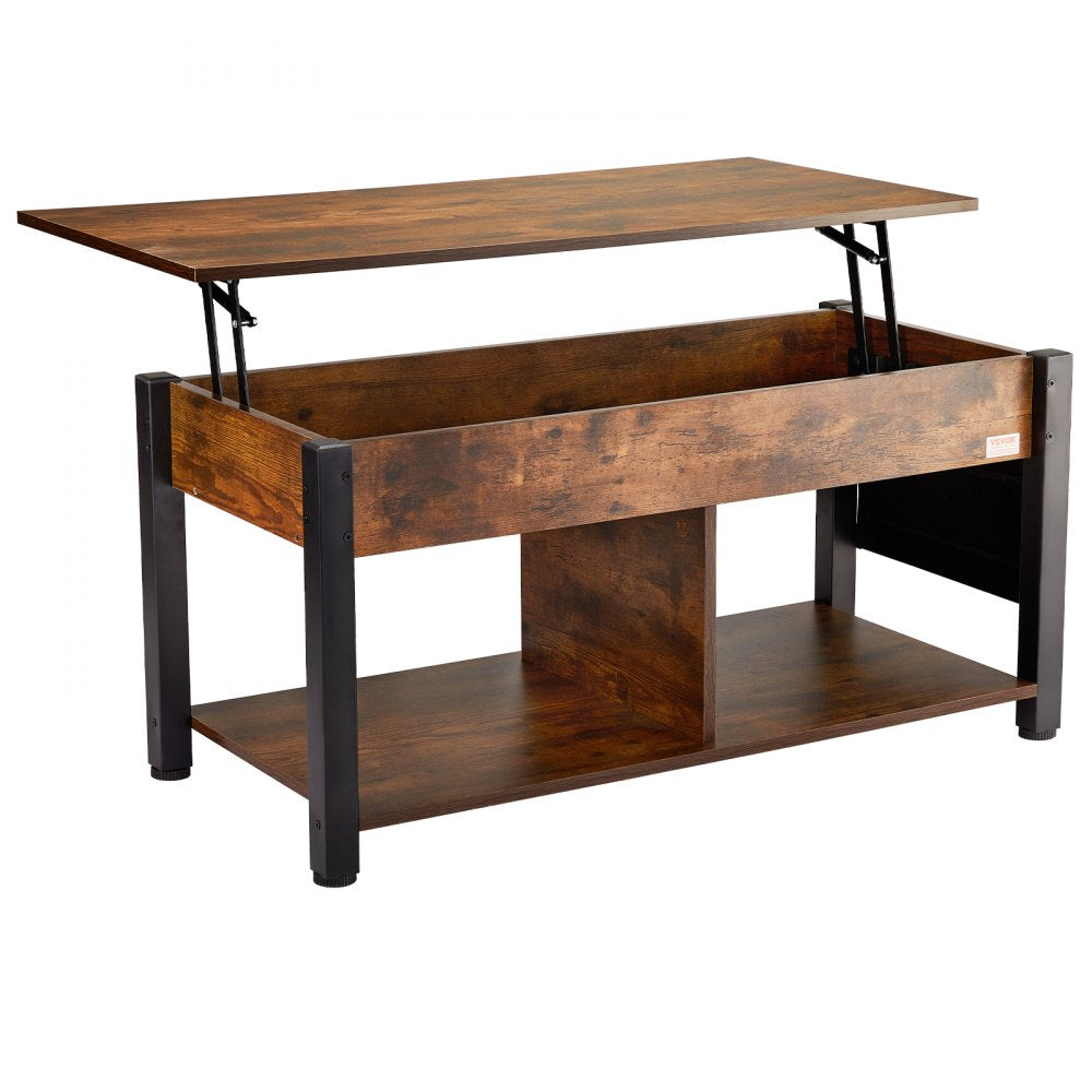 VEVOR Lift Top Coffee Table, 41.7 in Rectangle Coffee Table with Extra Storage Pockets, Pop Up Coffee Table for Living Room, Brown