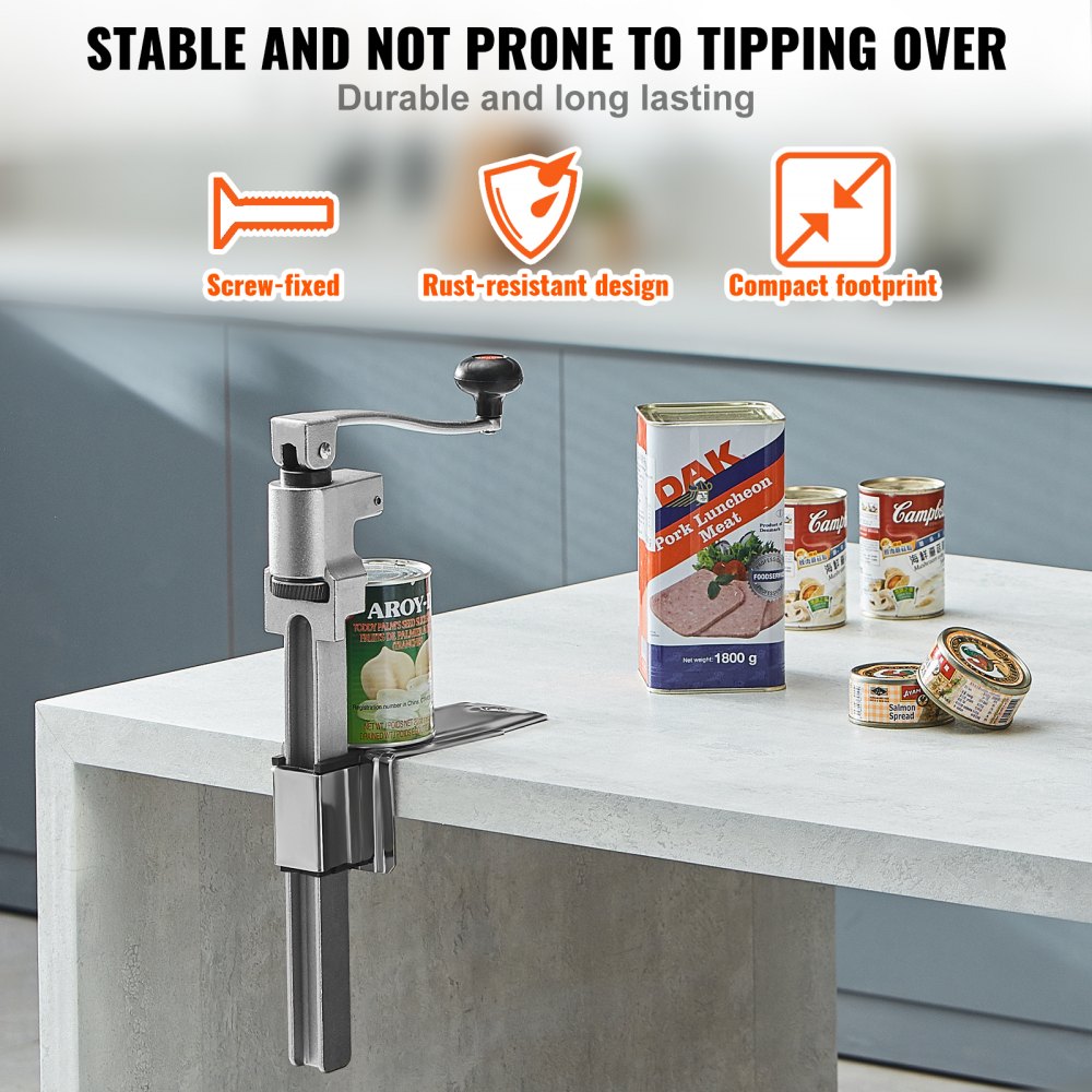 VEVOR Manual Can Opener, Sturdy Tabletop Can Opener for Big Cans, Robust Can Opener with Stand, Height-Adjustable Professional Jar Opener, Suitable for Cans Up to 11.8" in Height, Ideal for Restaur