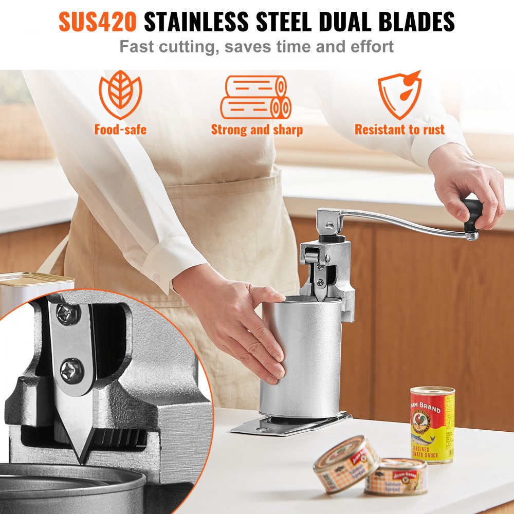 VEVOR Manual Can Opener, Sturdy Tabletop Can Opener for Big Cans, Robust Can Opener with Stand, Height-Adjustable Professional Jar Opener, Suitable for Cans Up to 11.8" in Height, Ideal for Restaur