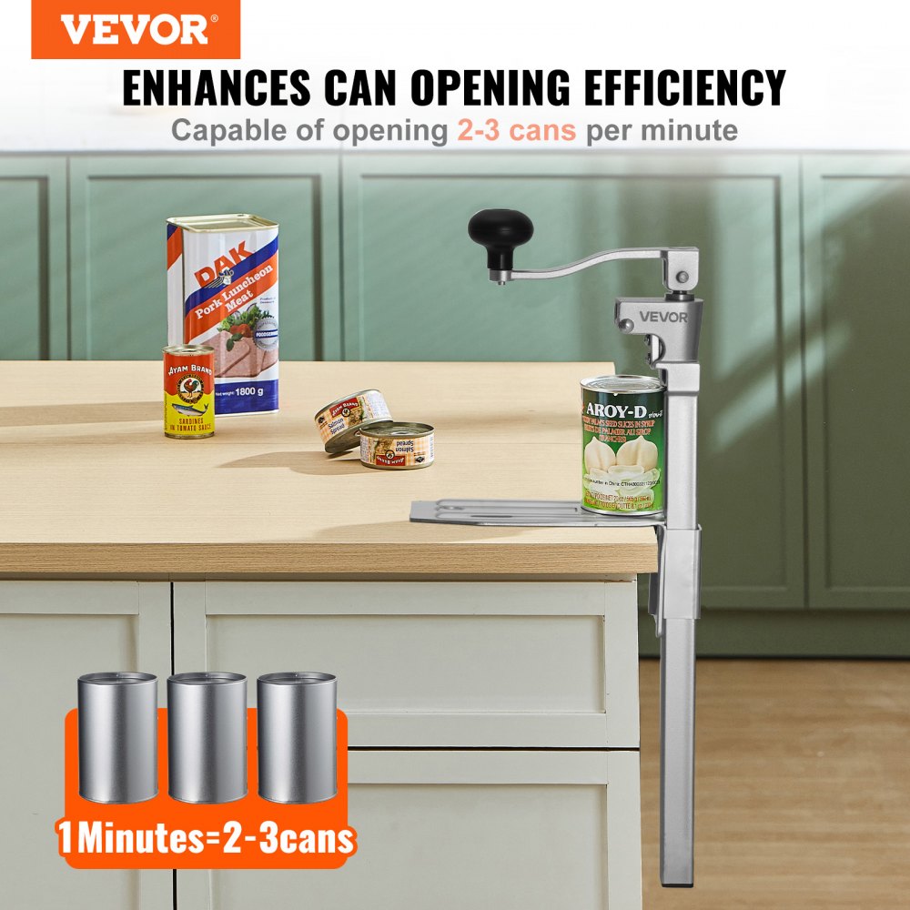 VEVOR Commercial Can Opener, Heavy-Duty Manual Tabletop Cans Opener for Cans Up to 11.8 in Height, Height-Adjustable Professional Can Openers with Stainless Steel Blade, for Restaurant & Food Store