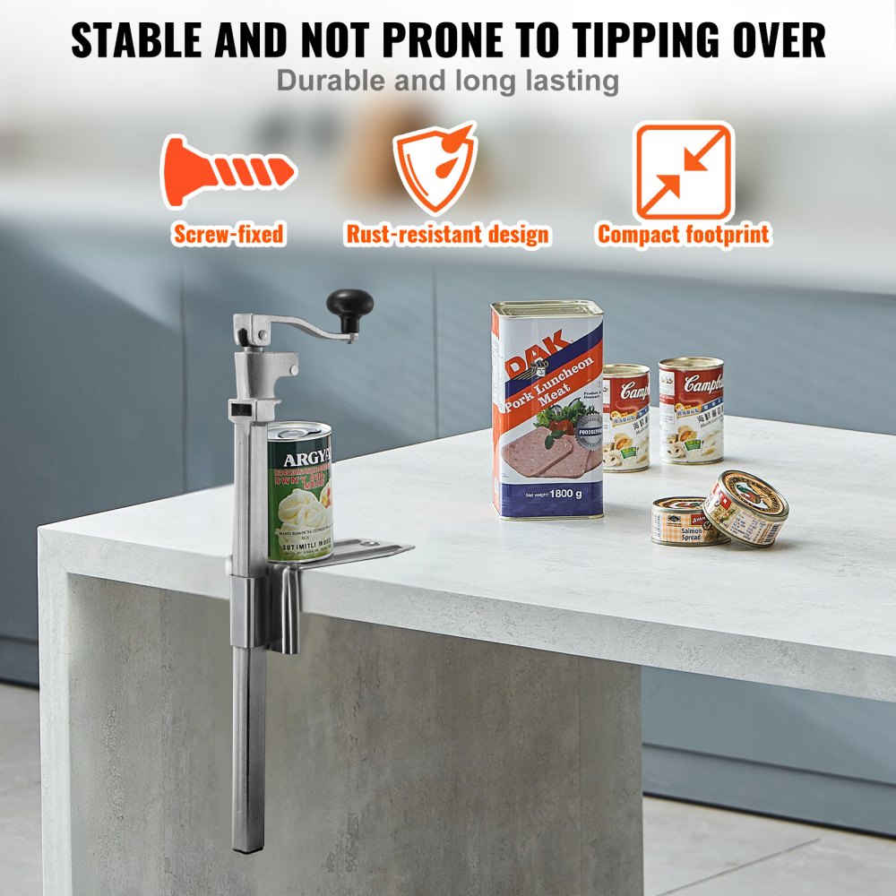 VEVOR Commercial Can Opener, Heavy-Duty Manual Tabletop Cans Opener for Cans Up to 11.8 in Height, Height-Adjustable Professional Can Openers with Stainless Steel Blade, for Restaurant & Food Store