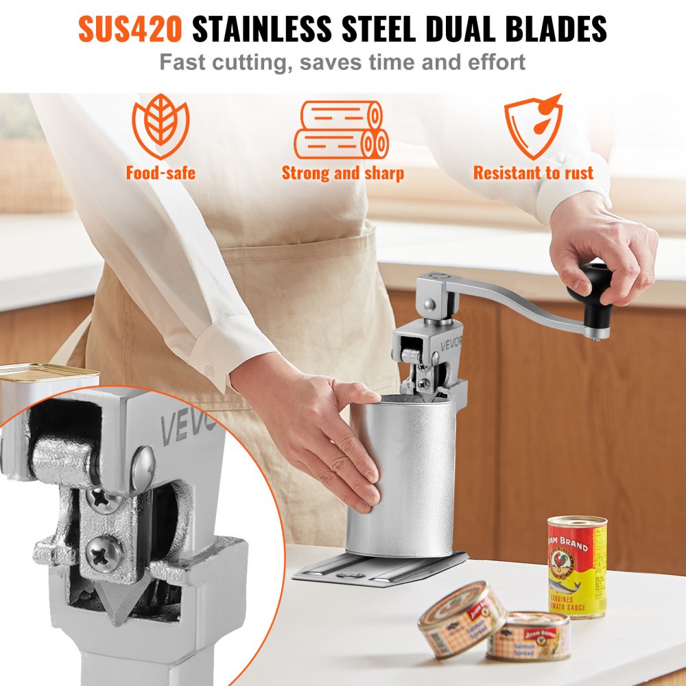 VEVOR Commercial Can Opener, Heavy-Duty Manual Tabletop Cans Opener for Cans Up to 11.8 in Height, Height-Adjustable Professional Can Openers with Stainless Steel Blade, for Restaurant & Food Store