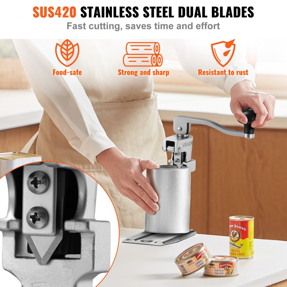 VEVOR Commercial Can Opener, Heavy-Duty Manual Tabletop Cans Opener for Cans Up to 15.75 in Height, Height-Adjustable Professional Can Openers Fixed with Screws, for Restaurant, Hotel, and Food Store