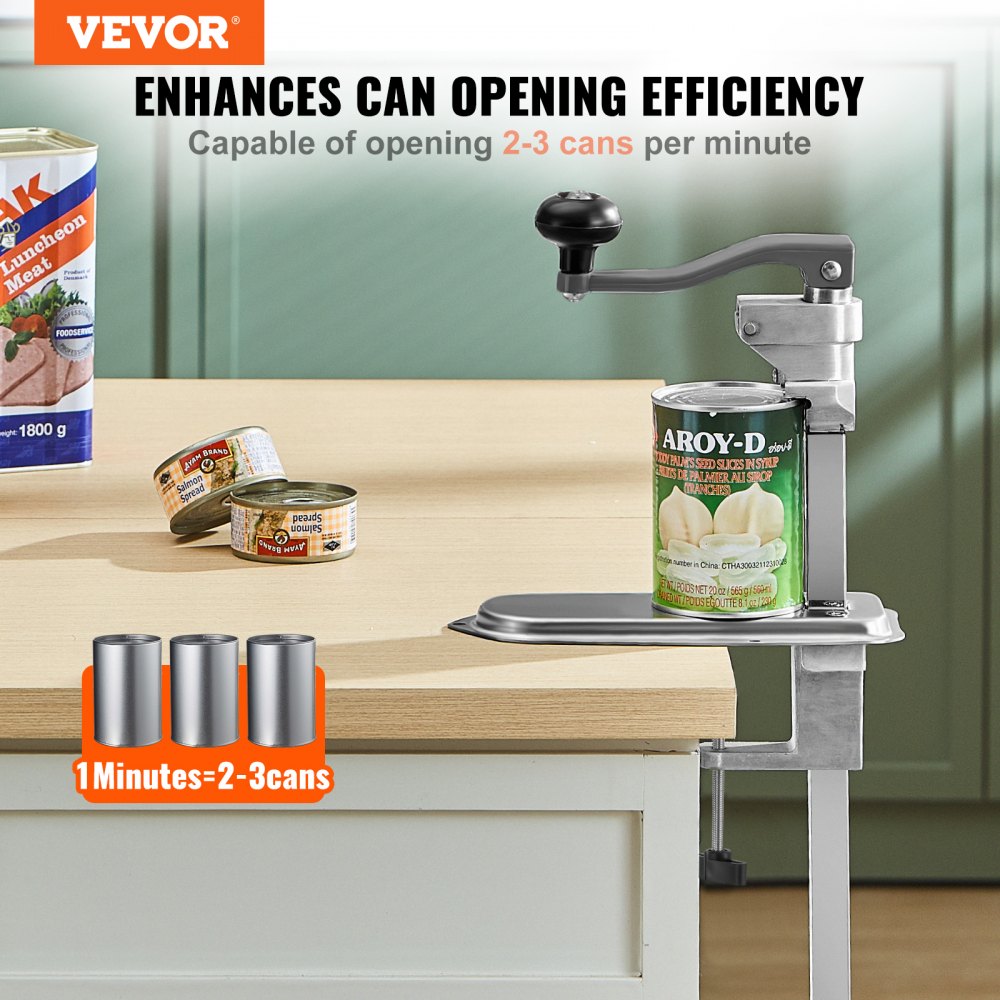 VEVOR Commercial Can Opener, Heavy-Duty Manual Tabletop Cans Opener for Cans Up to 11.8 in Height, Height-Adjustable Can Openers Fixed with Screws & Table Clamp, for Restaurant, Hotel, and Food Store