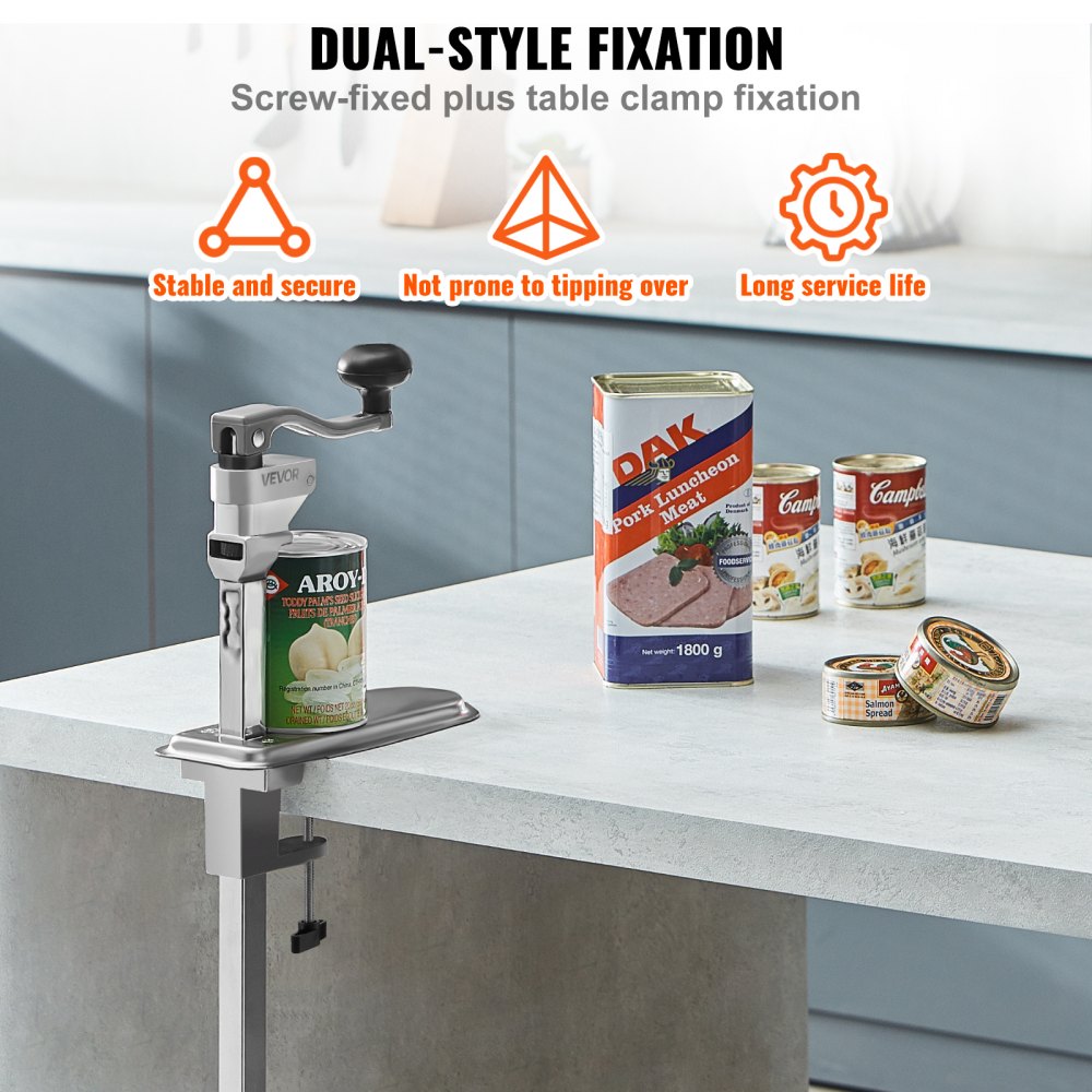 VEVOR Commercial Can Opener, Heavy-Duty Manual Tabletop Cans Opener for Cans Up to 11.8 in Height, Height-Adjustable Can Openers Fixed with Screws & Table Clamp, for Restaurant, Hotel, and Food Store