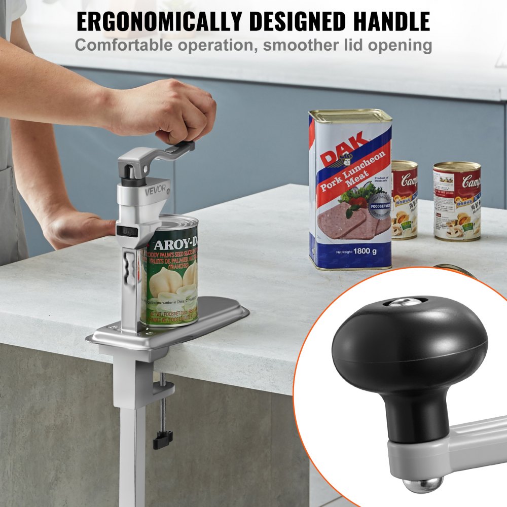 VEVOR Commercial Can Opener, Heavy-Duty Manual Tabletop Cans Opener for Cans Up to 11.8 in Height, Height-Adjustable Can Openers Fixed with Screws & Table Clamp, for Restaurant, Hotel, and Food Store