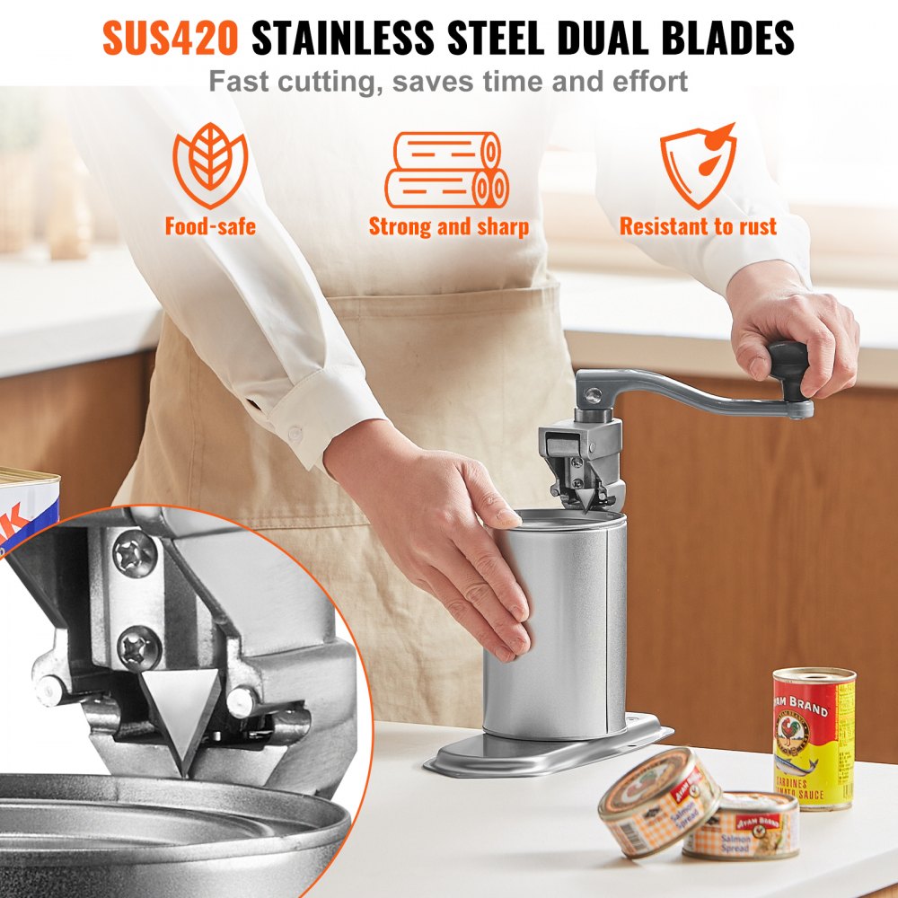 VEVOR Manual Can Opener, Sturdy Table-Mounted Opener for Big Cans, Durable with Stand, Height-Adjustable Professional Bottle Opener, Suitable for Cans Up to 15.7" High, Ideal for Restaurants, Hotel