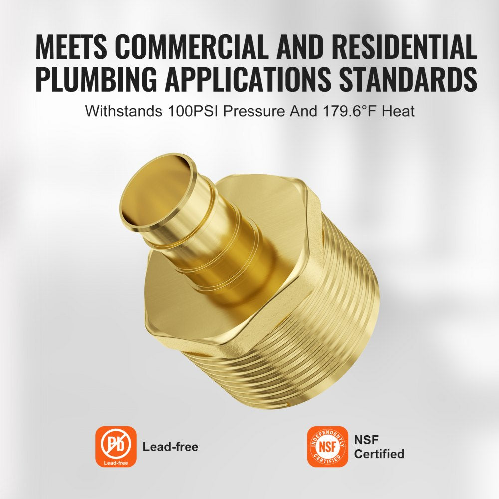 VEVOR Pipe Fittings, 1/2" 25PCS Brass Pipe Fittings, Clamp-style 1/2 NPT External Thread Pipe Connector Brass Air Fittings, Plumbing Fittings NPT Adapter for Heating/Shower Systems, Water Pipes