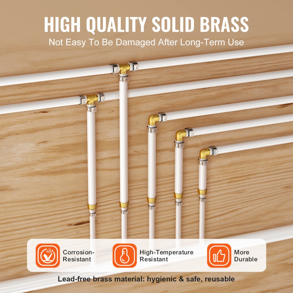 VEVOR Pipe Fittings, 1/2" 20PCS Brass Pipe Fittings, Clamp-style 1/2 NPT Internal Thread Pipe Connector Brass Air Fittings, Heavy Duty Plumbing Fittings NPT Adapter for Heating/Shower Systems, Water Pipes