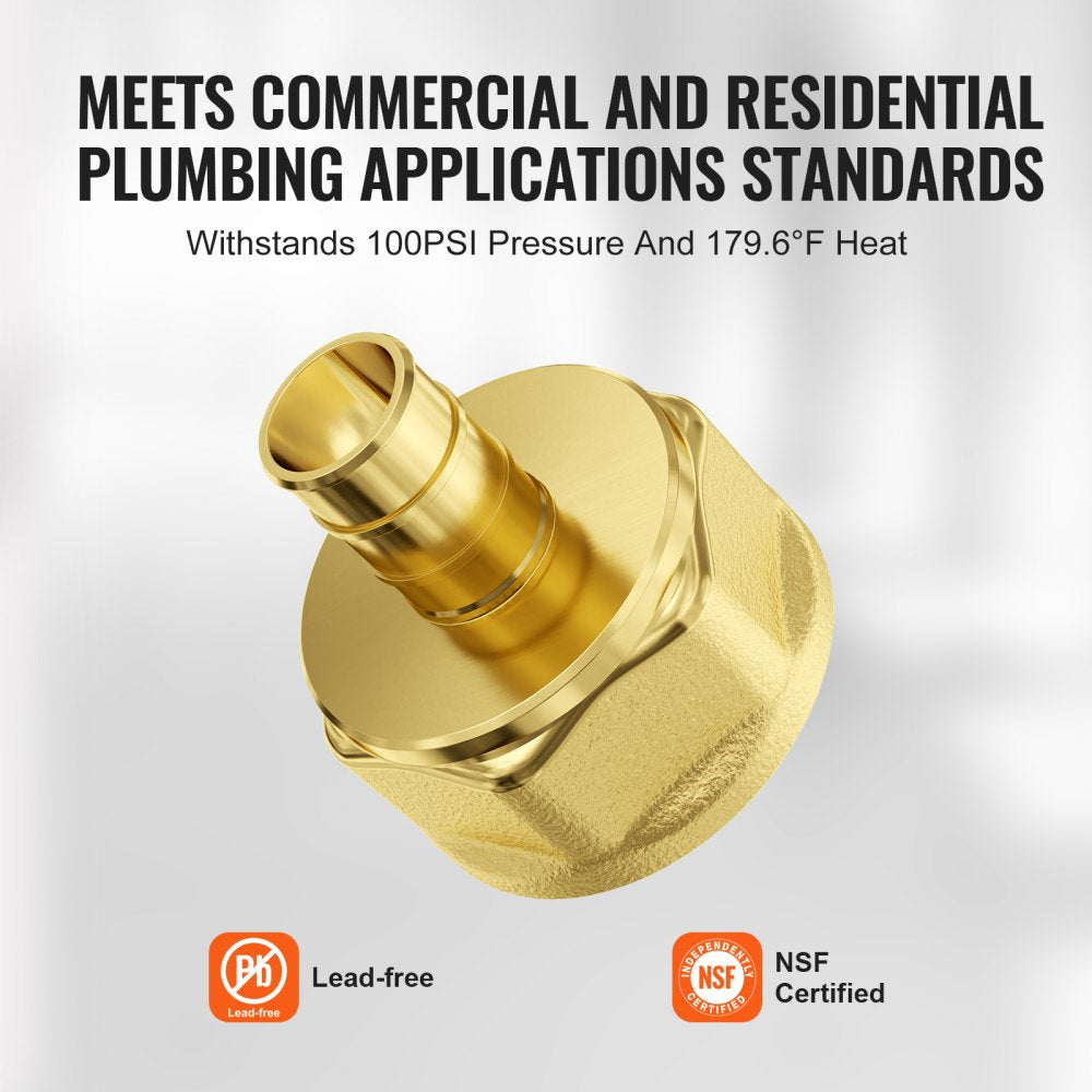 VEVOR Pipe Fittings, 1/2" 20PCS Brass Pipe Fittings, Clamp-style 1/2 NPT Internal Thread Pipe Connector Brass Air Fittings, Heavy Duty Plumbing Fittings NPT Adapter for Heating/Shower Systems, Water Pipes