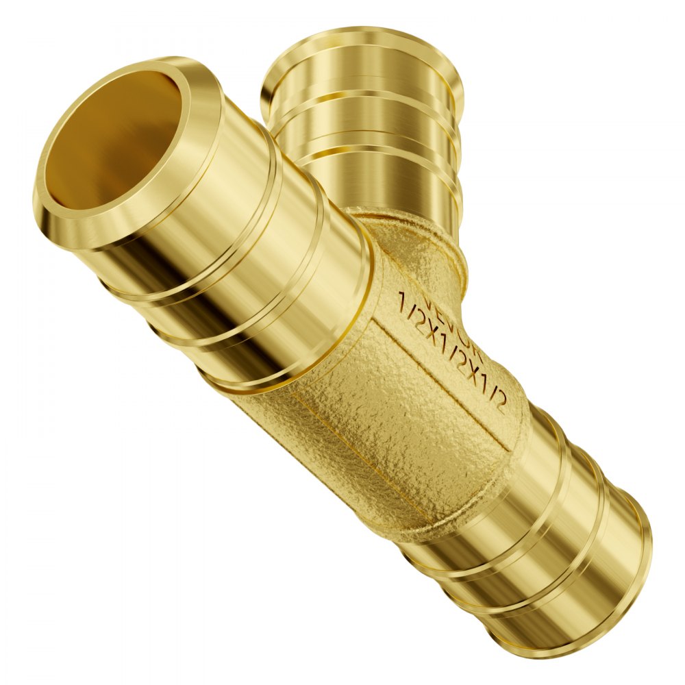 VEVOR Pipe Fittings, 1/2" 45PCS (15xStraight, 15xElbows, 15xTees) Brass Pipe Fittings, Push-Fit Pipe Connector Brass Air Fittings, Plumbing Fittings Adapter for Heating/Shower Systems, Water Pipes