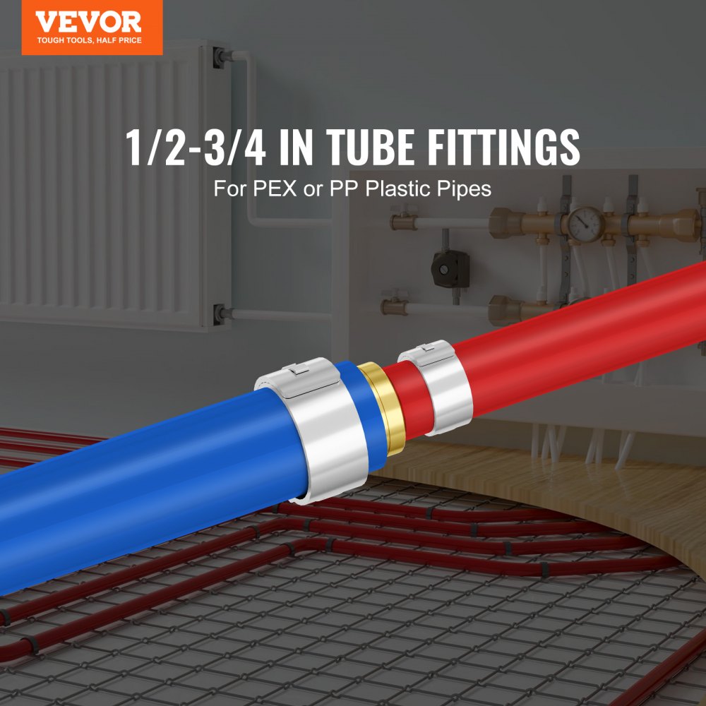 VEVOR Pipe Fittings, 1/2"-3/4" 50PCS Brass Pipe Fittings, Clamp-style 1/2 NPT Internal Thread Pipe Connector Brass Air Fittings, Heavy Duty Plumbing Fittings NPT Adapter for Heating/Shower Systems, Water Pipes