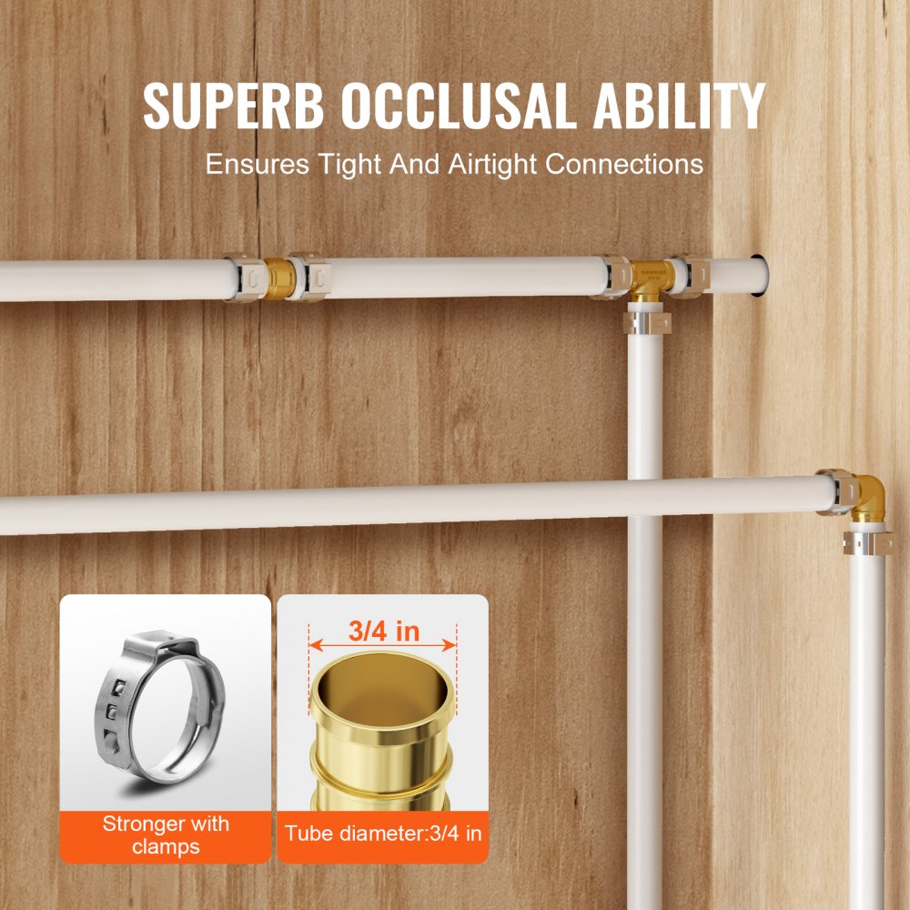 VEVOR Pipe Fittings, 3/4" 50PCS Brass Pipe Fittings, Clamp-style Straight-Through Pipe Connector Brass Air Fittings, Heavy Duty Plumbing Fittings Tube Adapter for Heating/Shower Systems,Water Pipes