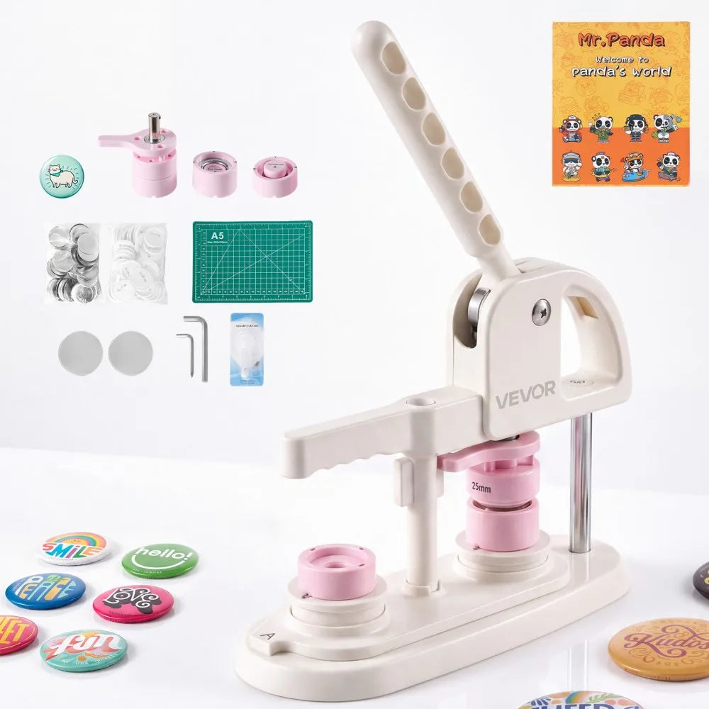 VEVOR Button Maker Machine, 1" / 25 mm, Quick-Change Plastic Pin Maker with 100pcs Button Parts, Circle Cutter and Magic Book, Reinforced Ergonomic Handle, for DIY Badges, Pins and Key Chains