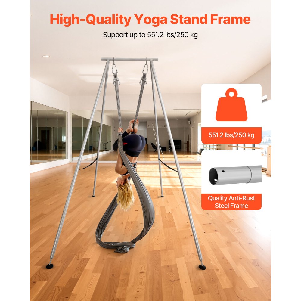 VEVOR Yoga Stand Frame, 9.6 ft Length Swing Stand, Max 551.2 lbs Load Triangular Structure Aerial Rig, Aerial Silk Stands for Yoga Enthusiasts, Non-Slip Base, Lightweight, Detachable Design