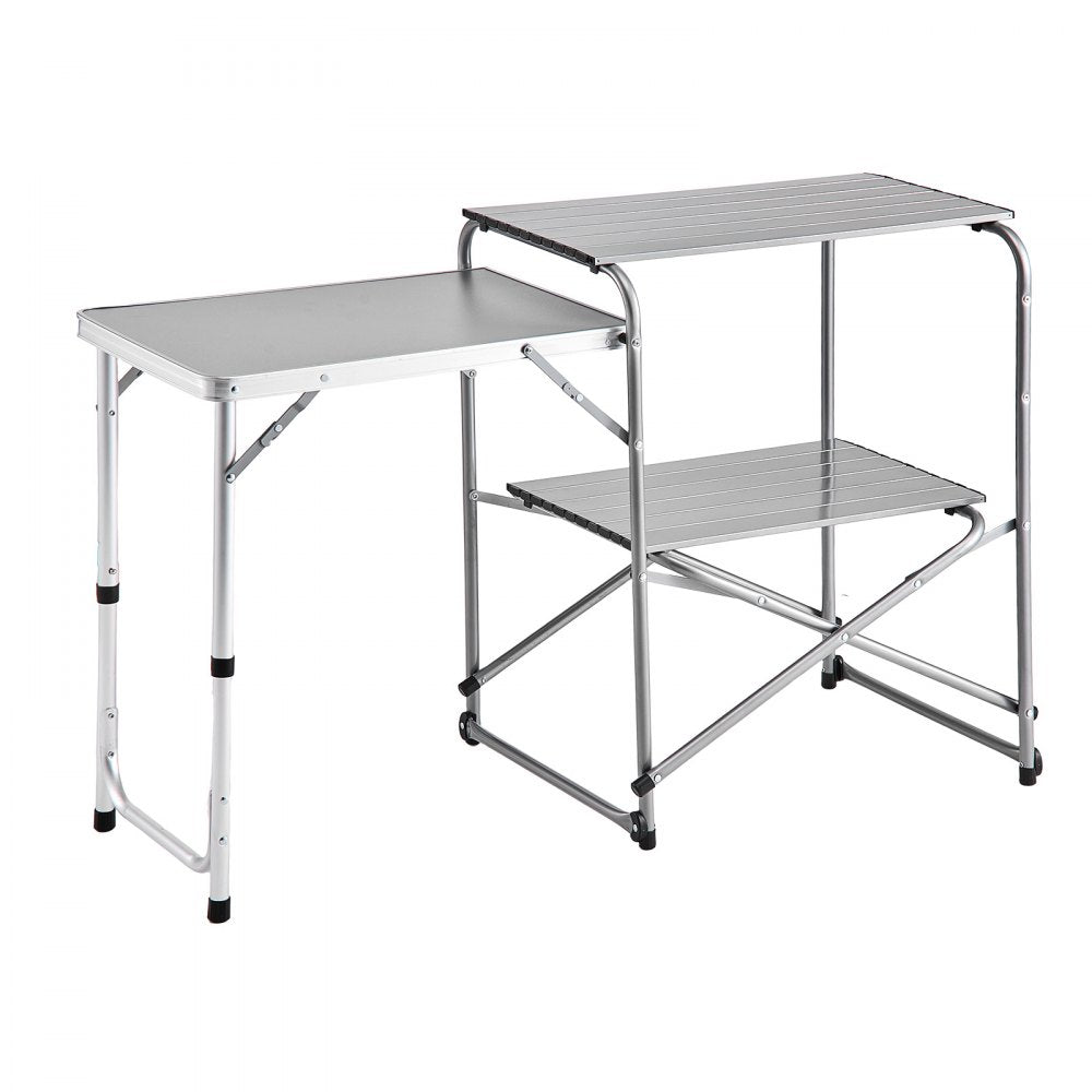 VEVOR Camping Kitchen Table, Slim-Fold Cook Station, Portable Folding Table, with Side Table, Heat Resistant Tabletop, and Carrying Bag, Ideal for Outdoor Picnics, BBQs, Camping, RV Traveling