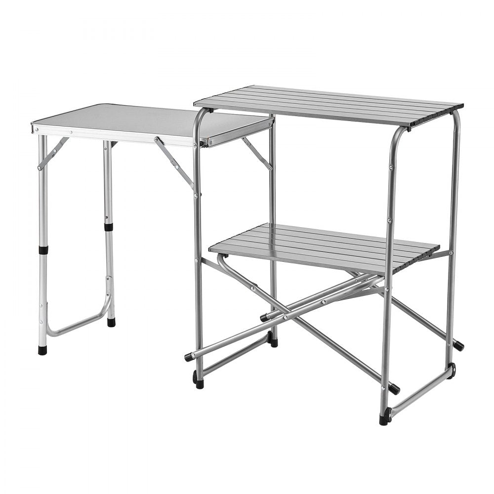 VEVOR Camping Kitchen Table, Slim-Fold Cook Station, Portable Folding Table, with Side Table, Heat Resistant Tabletop, and Carrying Bag, Ideal for Outdoor Picnics, BBQs, Camping, RV Traveling