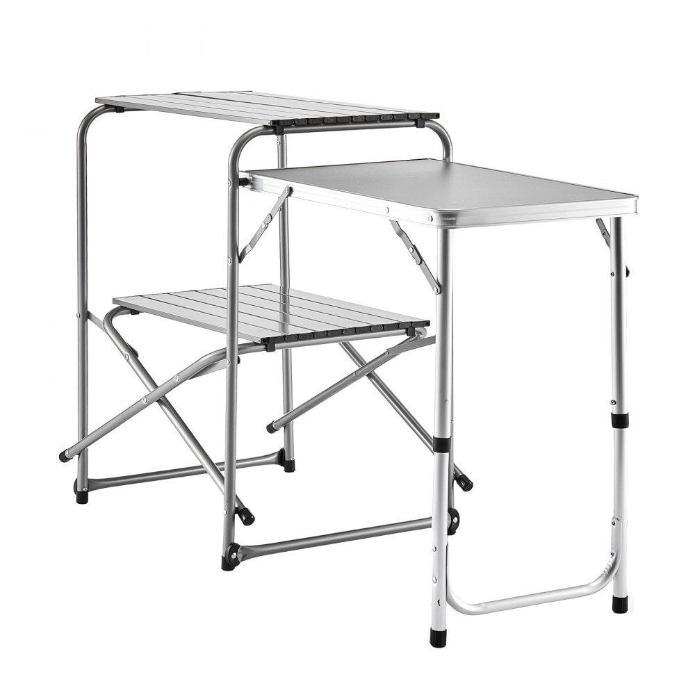 VEVOR Camping Kitchen Table, Slim-Fold Cook Station, Portable Folding Table, with Side Table, Heat Resistant Tabletop, and Carrying Bag, Ideal for Outdoor Picnics, BBQs, Camping, RV Traveling