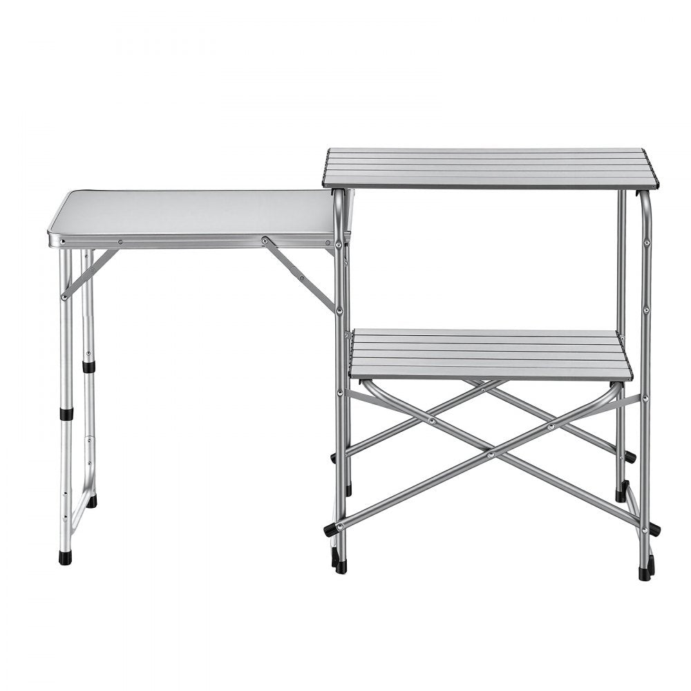 VEVOR Camping Kitchen Table, Slim-Fold Cook Station, Portable Folding Table, with Side Table, Heat Resistant Tabletop, and Carrying Bag, Ideal for Outdoor Picnics, BBQs, Camping, RV Traveling