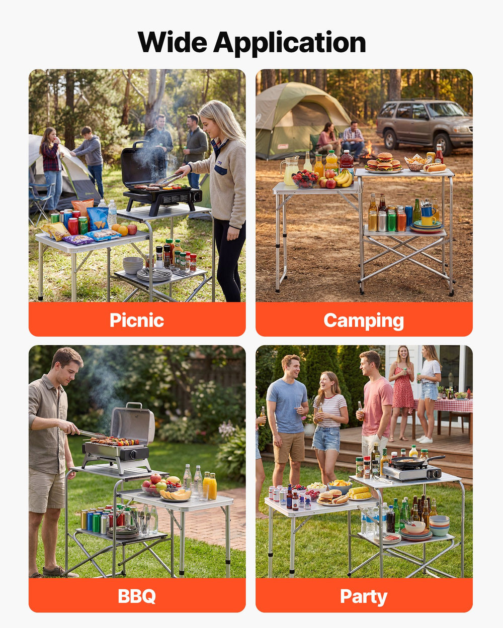 VEVOR Camping Kitchen Table, Slim-Fold Cook Station, Portable Folding Table, with Side Table, Heat Resistant Tabletop, and Carrying Bag, Ideal for Outdoor Picnics, BBQs, Camping, RV Traveling
