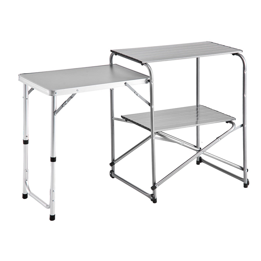 VEVOR Camping Kitchen Table, Slim-Fold Cook Station, Portable Folding Table, with Side Table, Heat Resistant Tabletop, and Carrying Bag, Ideal for Outdoor Picnics, BBQs, Camping, RV Traveling