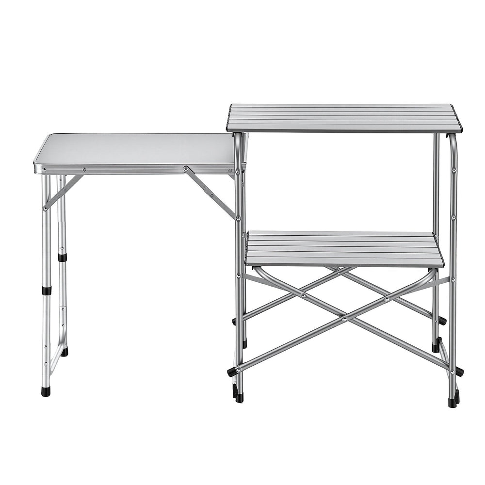 VEVOR Camping Kitchen Table, Slim-Fold Cook Station, Portable Folding Table, with Side Table, Heat Resistant Tabletop, and Carrying Bag, Ideal for Outdoor Picnics, BBQs, Camping, RV Traveling