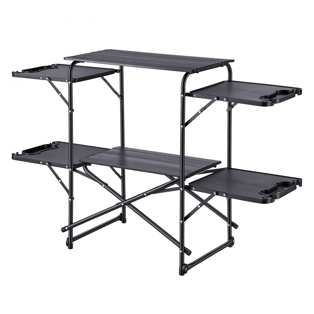VEVOR Camping Kitchen Table, Slim-Fold Cook Station, Portable Folding Table, with 4 Side Tables, Heat Resistant Tabletop, and Carrying Bag, Ideal for Outdoor Picnics, BBQs, Camping, RV Traveling