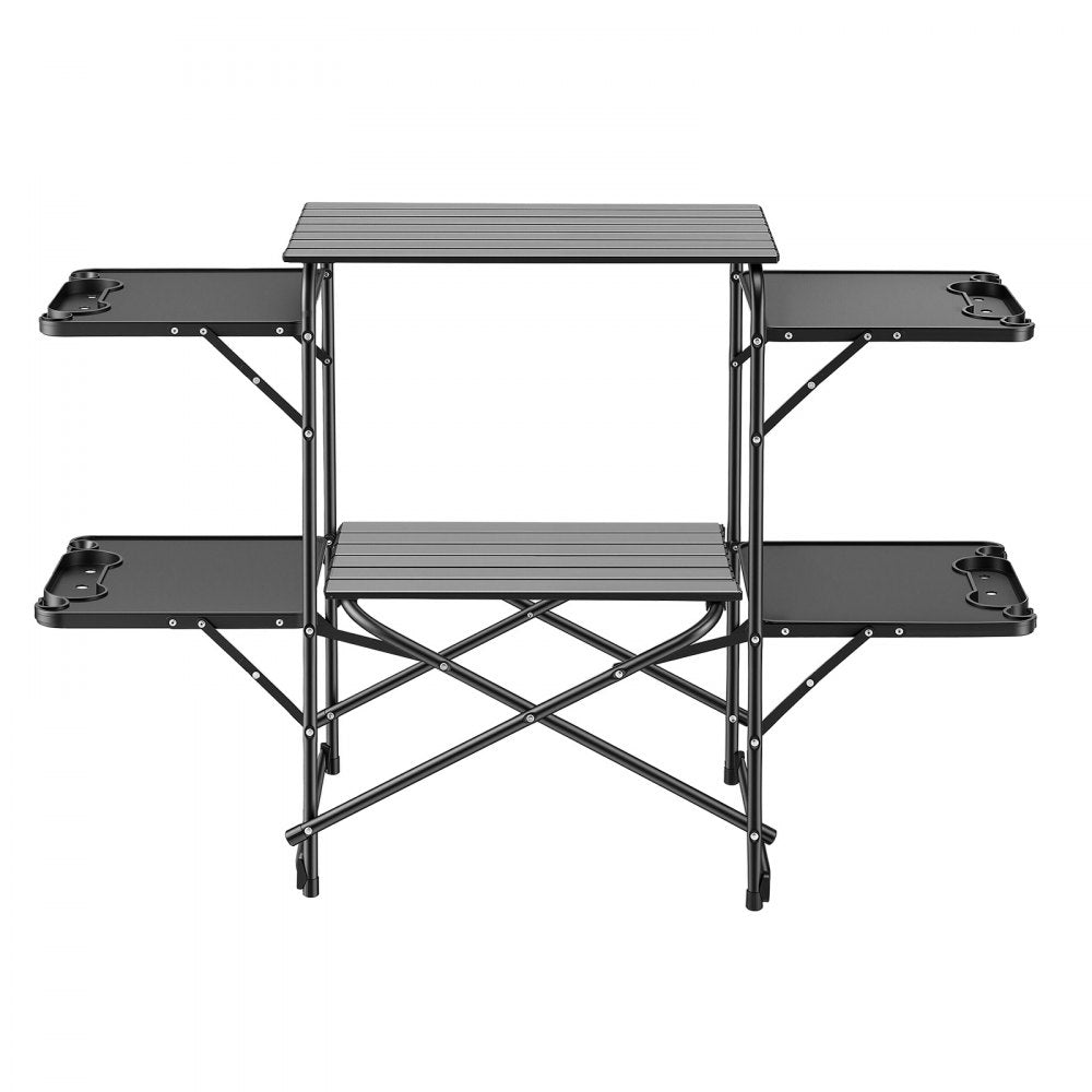 VEVOR Camping Kitchen Table, Slim-Fold Cook Station, Portable Folding Table, with 4 Side Tables, Heat Resistant Tabletop, and Carrying Bag, Ideal for Outdoor Picnics, BBQs, Camping, RV Traveling