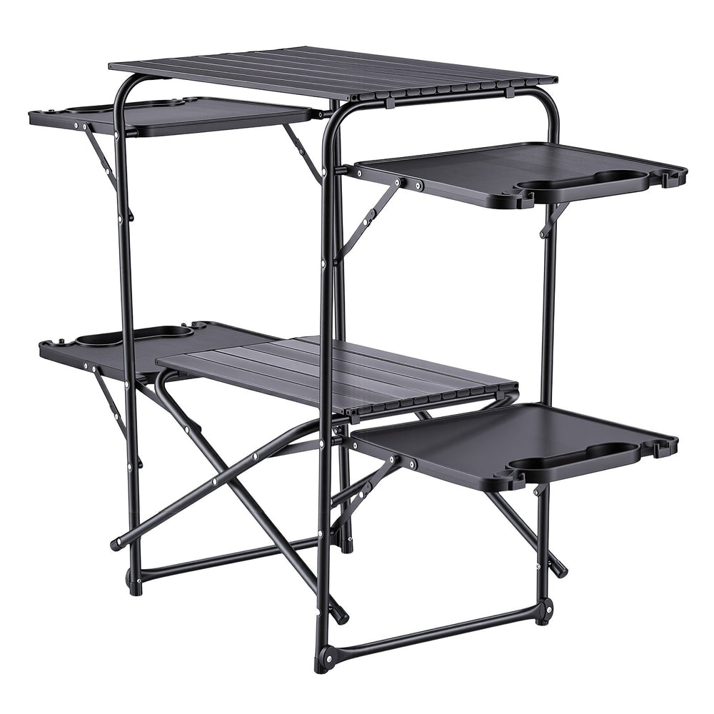 VEVOR Camping Kitchen Table, Slim-Fold Cook Station, Portable Folding Table, with 4 Side Tables, Heat Resistant Tabletop, and Carrying Bag, Ideal for Outdoor Picnics, BBQs, Camping, RV Traveling