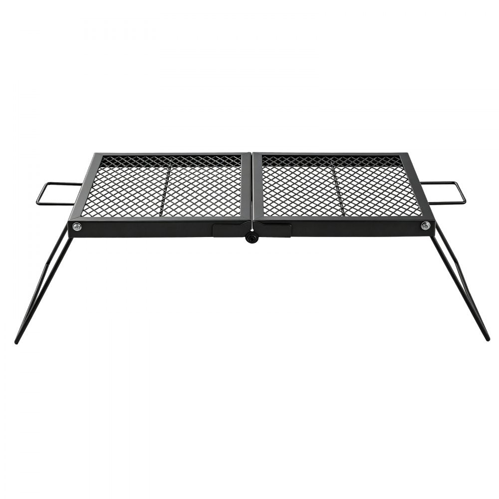 VEVOR Heavy Duty Folding Campfire Grill, 24" Portable Camping Grill Grate, Sturdy Steel Mesh, Compact Equipment Over Fire Pit, with Legs and Handle, Grilling Rack for Outdoor Open Flame Cooking, Black